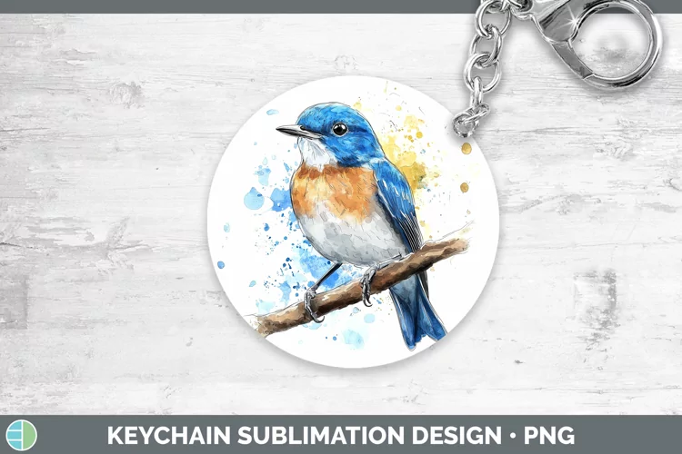 Watercolor Bird Eastern Bluebird Keychain Sublimation Keyrin