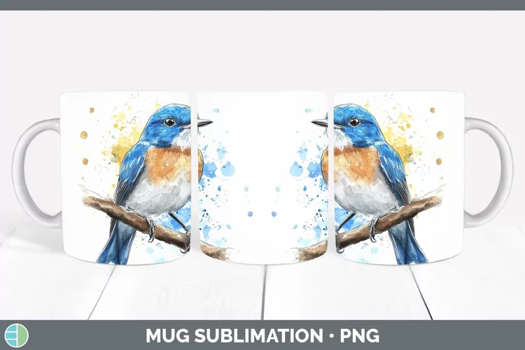 Watercolor Bird Eastern Bluebird Mug Wrap Sublimation Coffee