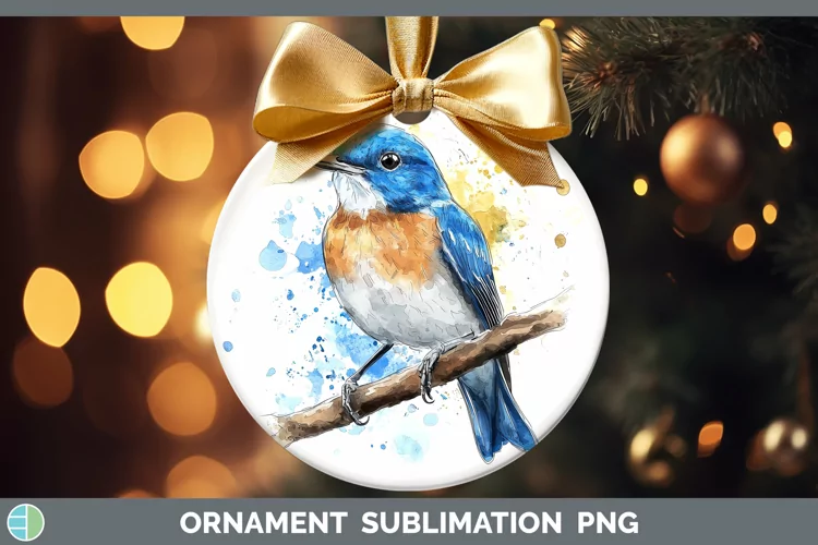 Watercolor Bird Eastern Bluebird Ornament Sublimation Bauble