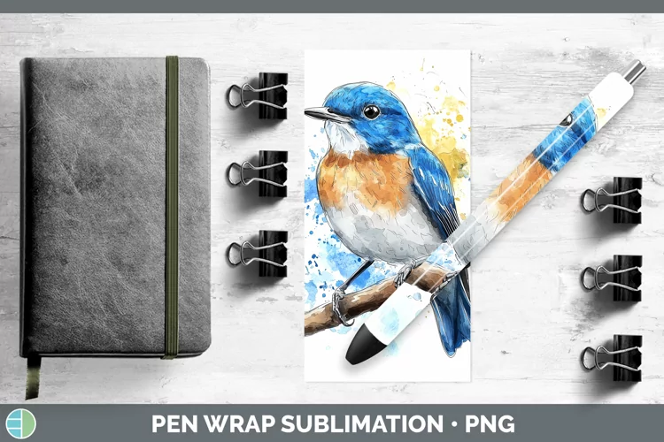 Watercolor Bird Eastern Bluebird Pen Wrap Sublimation Pen De
