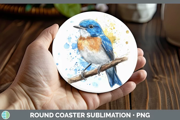 Watercolor Bird Eastern Bluebird Round Coaster Sublimation C