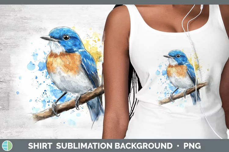 Watercolor Bird Eastern Bluebird Shirt Sublimation Sublimati
