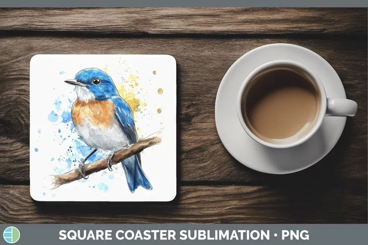 Watercolor Bird Eastern Bluebird Square Coaster Sublimation