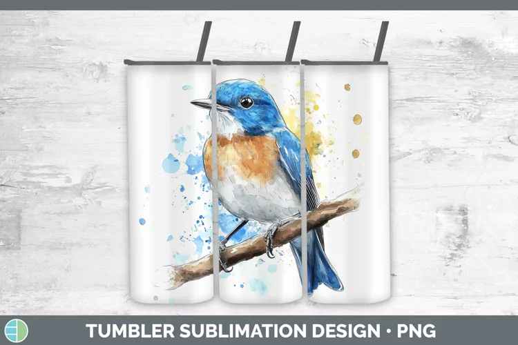 Watercolor Bird Eastern Bluebird Tumbler Sublimation 20 oz S
