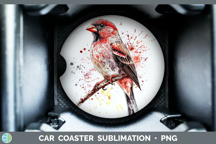 Watercolor Bird Finch Car Coaster Sublimation Designs