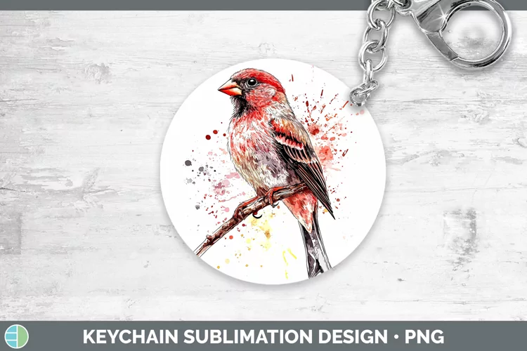 Watercolor Bird Finch Keychain Sublimation Keyring Designs