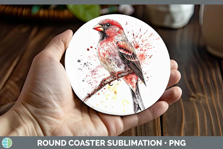 Watercolor Bird Finch Round Coaster Sublimation Coaster Desi