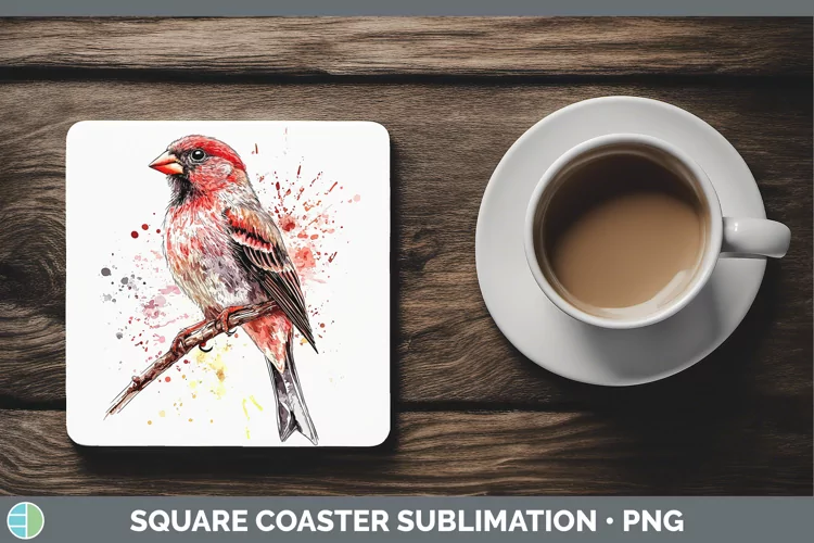 Watercolor Bird Finch Square Coaster Sublimation Coaster Des
