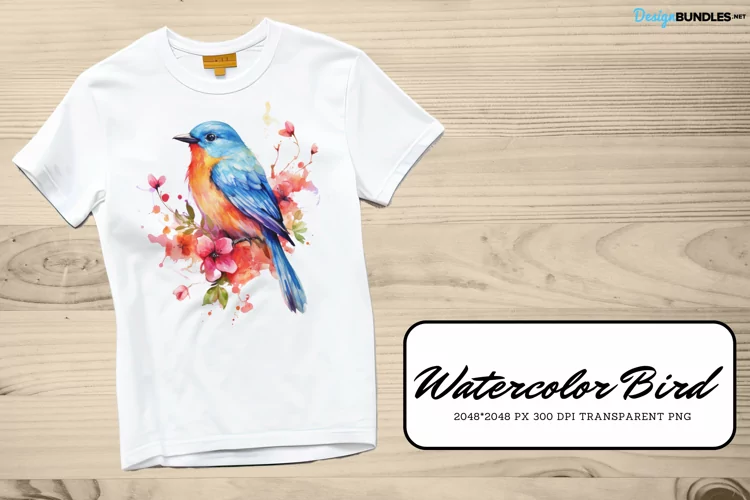 Watercolor bird design, bird with flowers