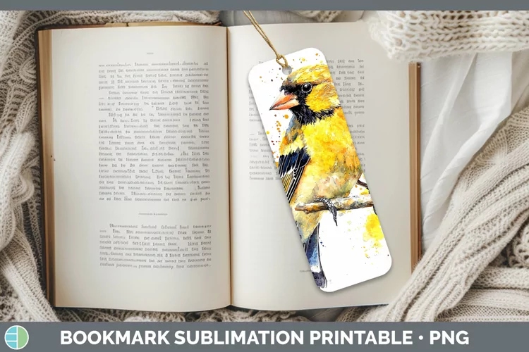 Watercolor Bird Goldfinch Bookmark Sublimation Printable Des