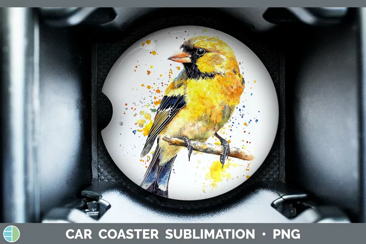 Watercolor Bird Goldfinch Car Coaster Sublimation Designs