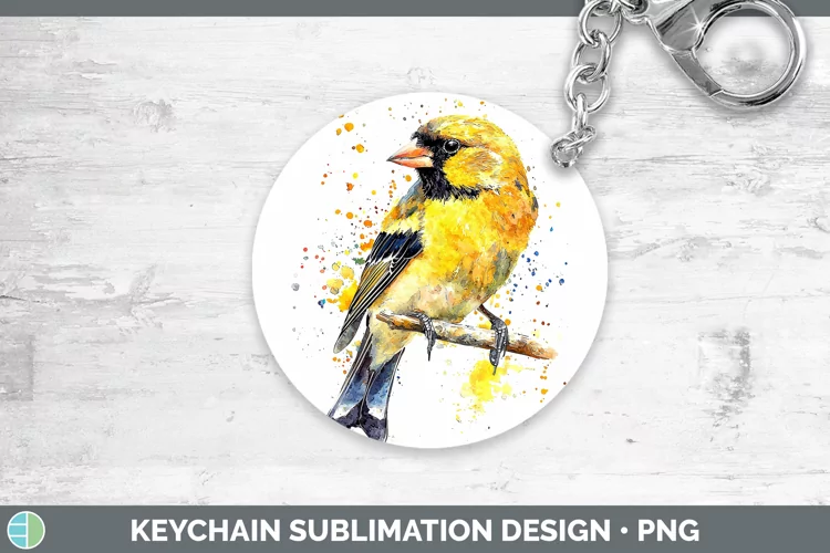 Watercolor Bird Goldfinch Keychain Sublimation Keyring Desig
