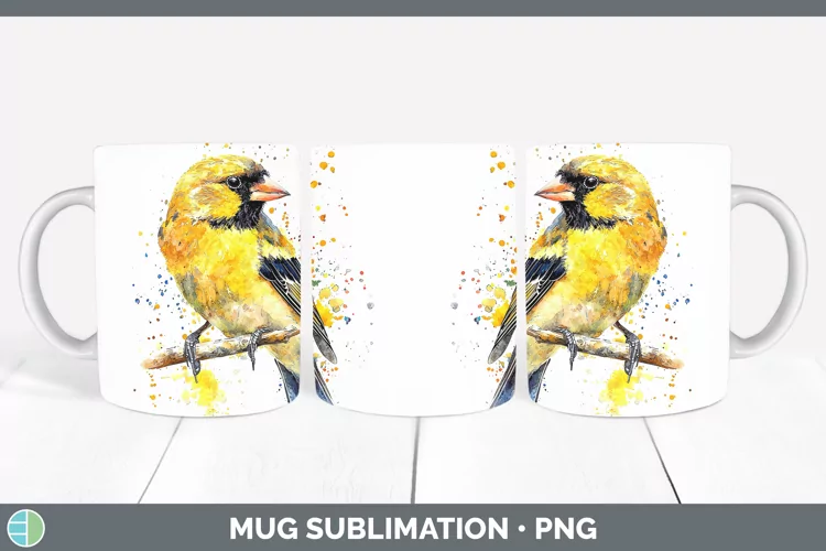 Watercolor Bird Goldfinch Mug Wrap Sublimation Coffee Cup De