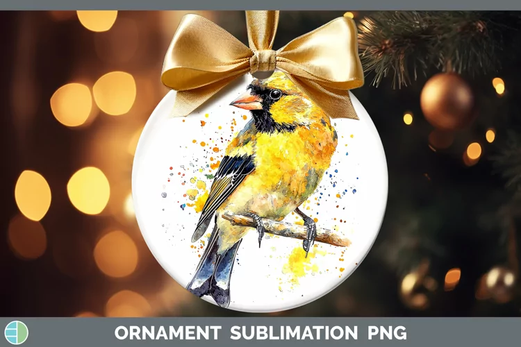 Watercolor Bird Goldfinch Ornament Sublimation Bauble Design