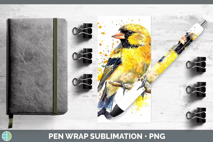 Watercolor Bird Goldfinch Pen Wrap Sublimation Pen Designs