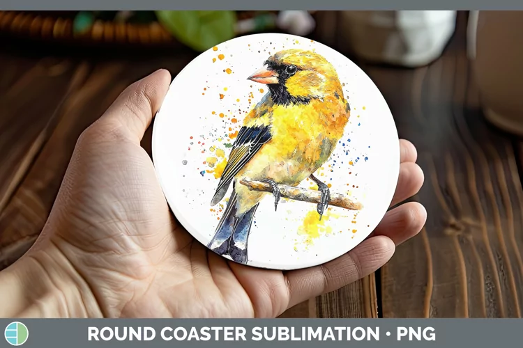 Watercolor Bird Goldfinch Round Coaster Sublimation Coaster
