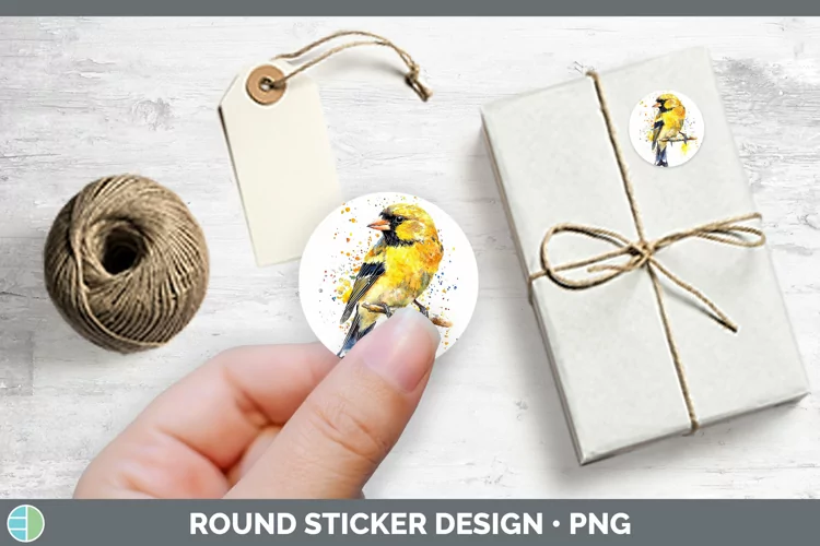 Watercolor Bird Goldfinch Stickers | Round Labels Designs