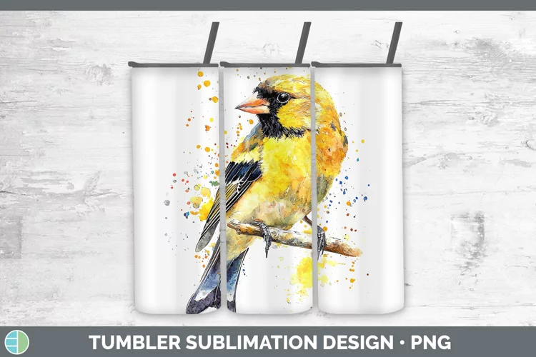 Watercolor Bird Goldfinch Tumbler Sublimation 20 oz Skinny T