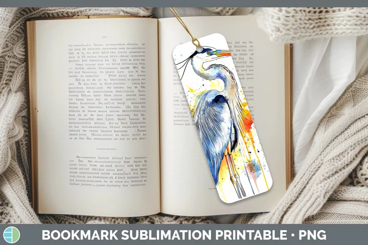 Watercolor Bird Great Blue Heron Bookmark Sublimation Printa