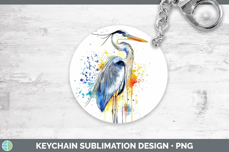 Watercolor Bird Great Blue Heron Keychain Sublimation Keyrin