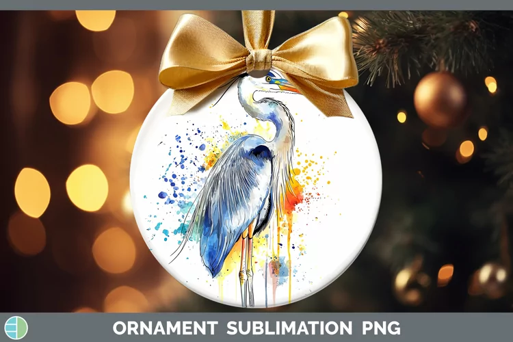 Watercolor Bird Great Blue Heron Ornament Sublimation Bauble