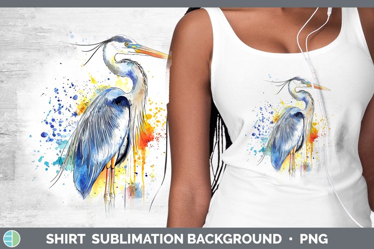 Watercolor Bird Great Blue Heron Shirt Sublimation Sublimati
