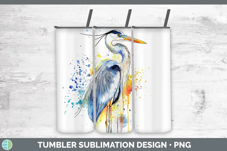 Watercolor Bird Great Blue Heron Tumbler Sublimation 20 oz S