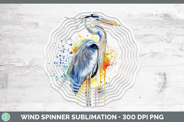 Watercolor Bird Great Blue Heron Wind Spinner Sublimation Sp