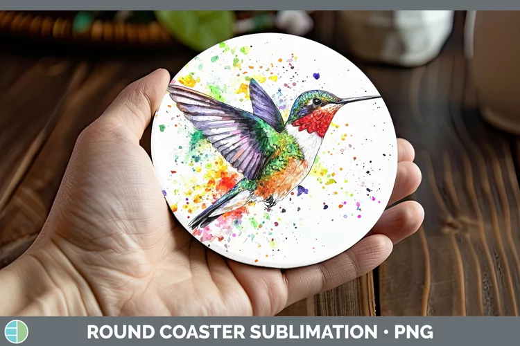 Watercolor Bird Hummingbird Round Coaster Sublimation Coaste