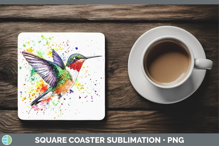Watercolor Bird Hummingbird Square Coaster Sublimation Coast