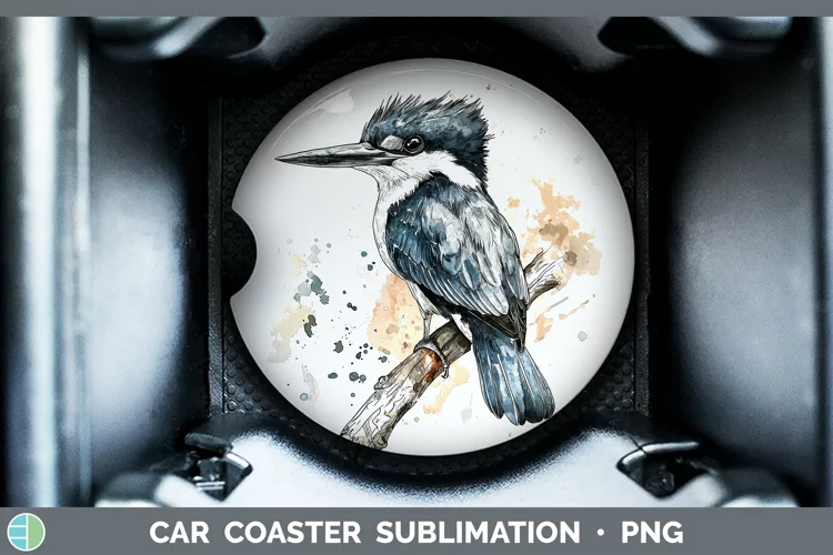 Watercolor Bird Kingfisher Car Coaster Sublimation Designs