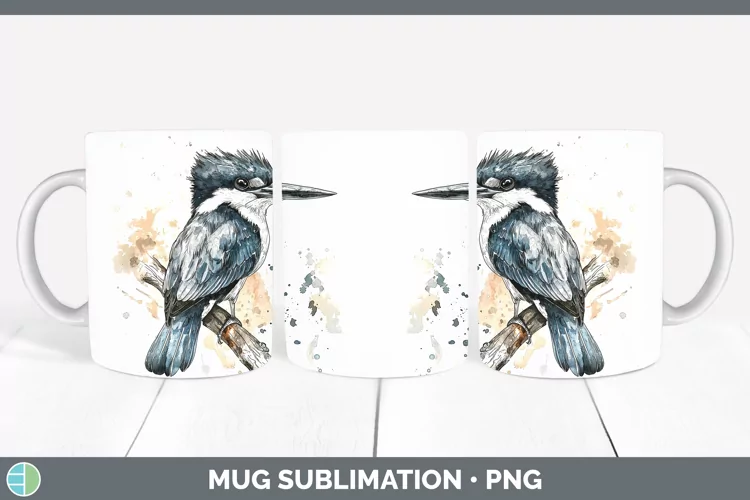Watercolor Bird Kingfisher Mug Wrap Sublimation Coffee Cup D