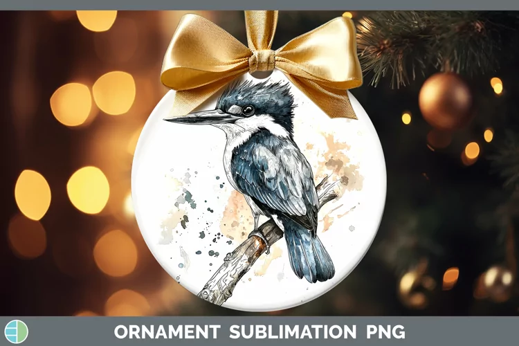 Watercolor Bird Kingfisher Ornament Sublimation Bauble Desig