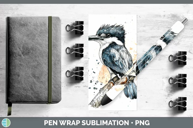 Watercolor Bird Kingfisher Pen Wrap Sublimation Pen Designs