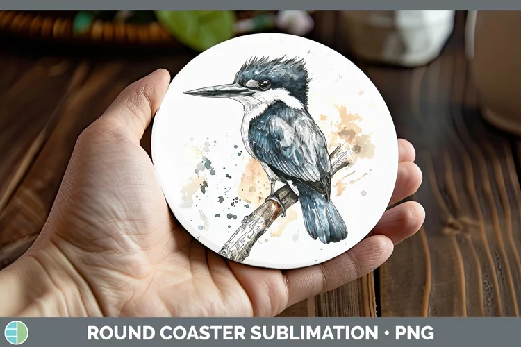 Watercolor Bird Kingfisher Round Coaster Sublimation Coaster