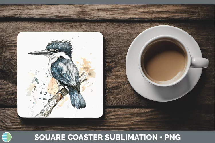 Watercolor Bird Kingfisher Square Coaster Sublimation Coaste