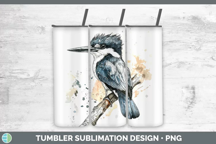 Watercolor Bird Kingfisher Tumbler Sublimation 20 oz Skinny