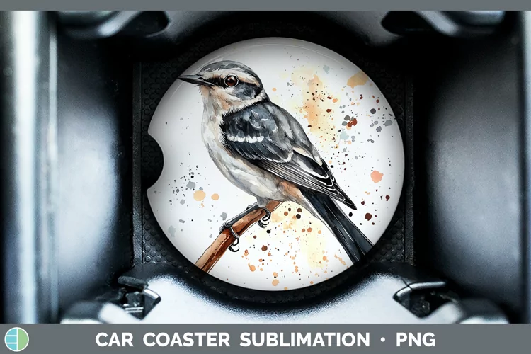 Watercolor Bird Mockingbird Car Coaster Sublimation Designs