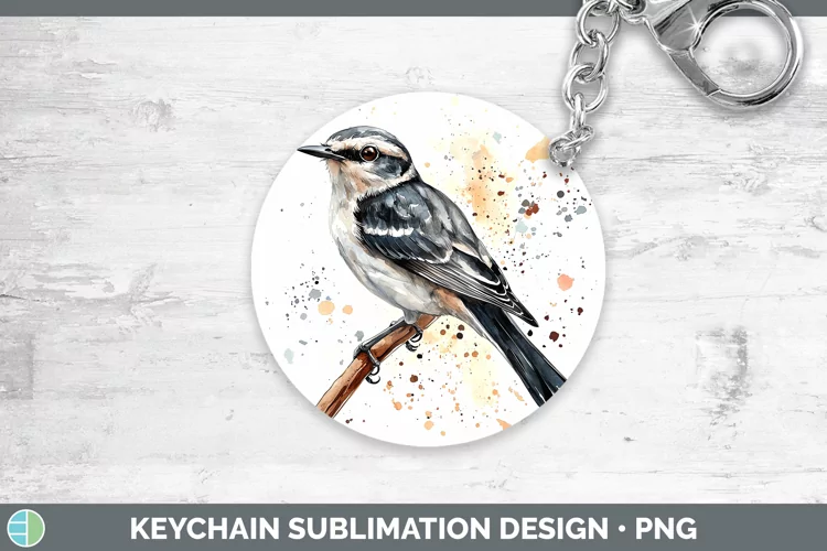 Watercolor Bird Mockingbird Keychain Sublimation Keyring Des