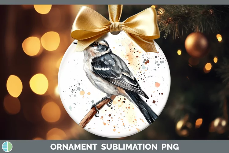 Watercolor Bird Mockingbird Ornament Sublimation Bauble Desi