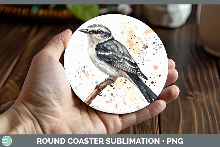 Watercolor Bird Mockingbird Round Coaster Sublimation Coaste