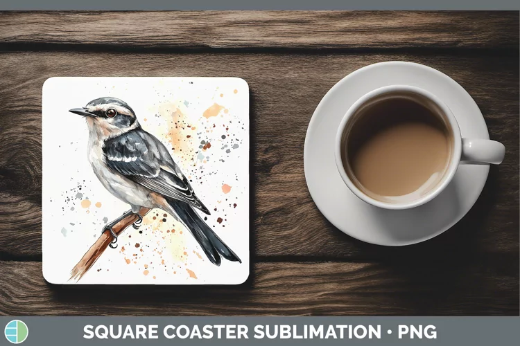 Watercolor Bird Mockingbird Square Coaster Sublimation Coast