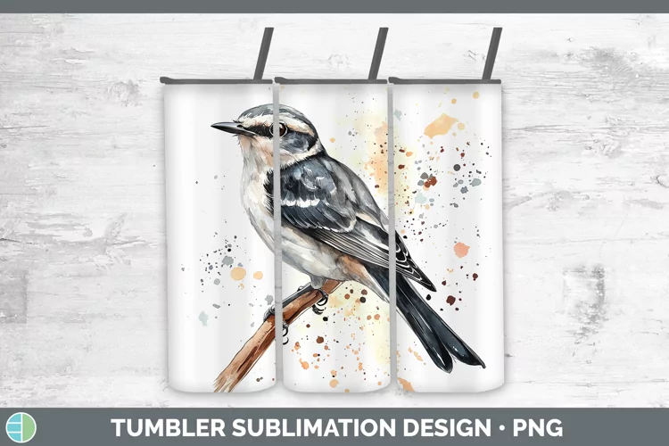 Watercolor Bird Mockingbird Tumbler Sublimation 20 oz Skinny