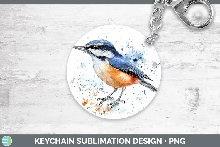 Watercolor Bird Nuthatch Keychain Sublimation Keyring Design