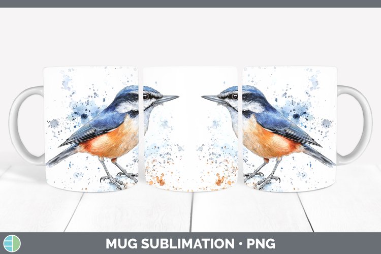 GorgeousWatercolor Bird Mug Wrap design.