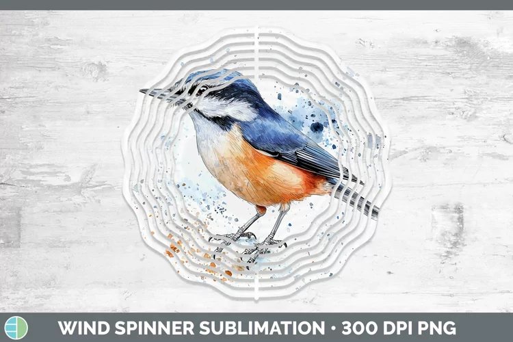 Watercolor Bird Nuthatch Wind Spinner Sublimation Spinner De