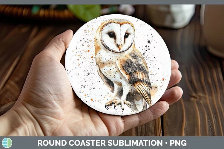 Watercolor Bird Owl Round Coaster Sublimation Coaster Design