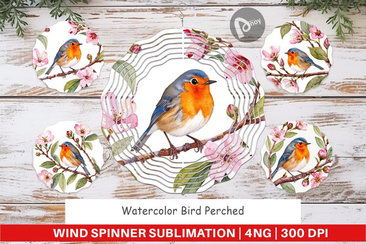 Wind Spinner Watercolor Bird Perched
