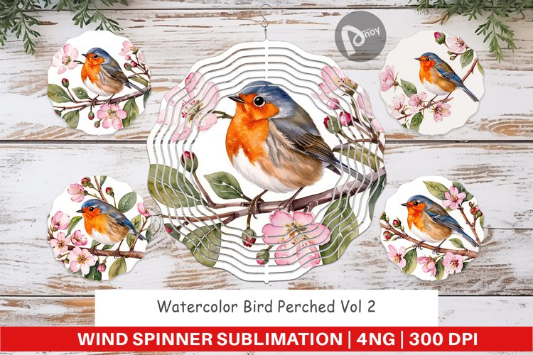 Wind Spinner Watercolor Bird Perched