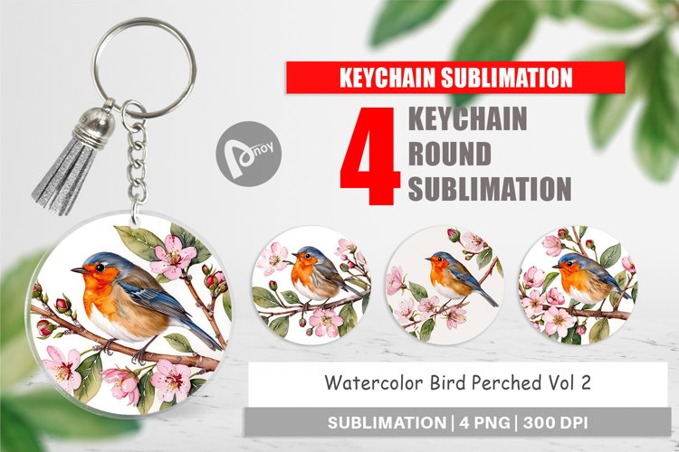 Keychain Watercolor Bird Perched